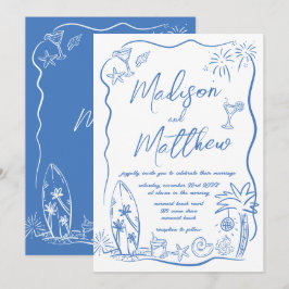 Hand plockade Doodles Illustrations Beach Wedding Inbjudningar