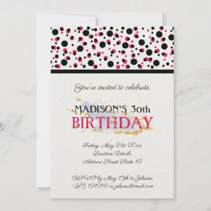 Hand plockade Dots Mönster Rosa och svart Inbjudningar