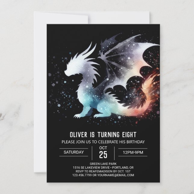 Hand plockade Dragon Birthday Digital Inbjudningar (Framsida)