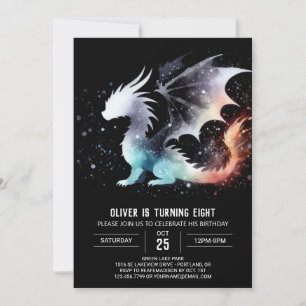 Hand plockade Dragon Birthday Digital Inbjudningar