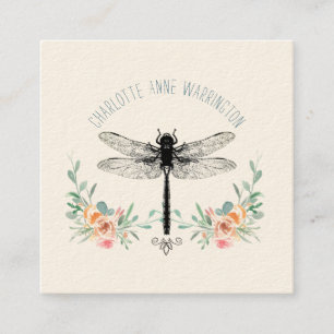 Hand plockade Dragonfly Blommigt Fyrkantigt Visitkort