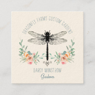 Hand plockade Dragonfly Blommigt Gardener Fyrkantigt Visitkort
