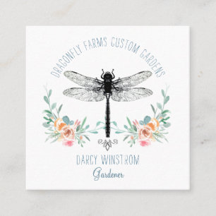 Hand plockade Dragonfly Blommigt Gardener Square B Fyrkantigt Visitkort
