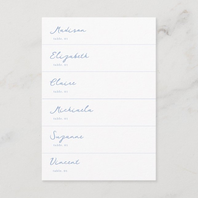 Hand plockade Dusty Blue Bröllop Place Card DIY Inbjudningar (Framsida)