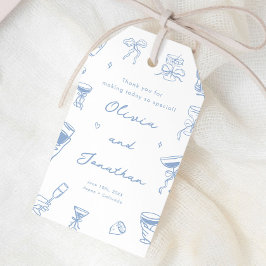 Hand plockade Dusty Blue Bröllop Presentetikett