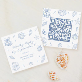 Hand plockade Dusty Blue Coastal Bröllop OSA QR-ko Tilläggskort
