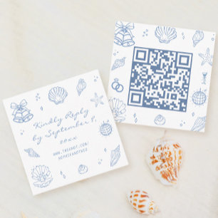 Hand plockade Dusty Blue Coastal Bröllop OSA QR-ko Tilläggskort