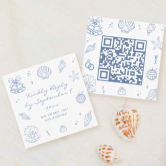 Hand plockade Dusty Blue Coastal Bröllop OSA QR-ko Tilläggskort