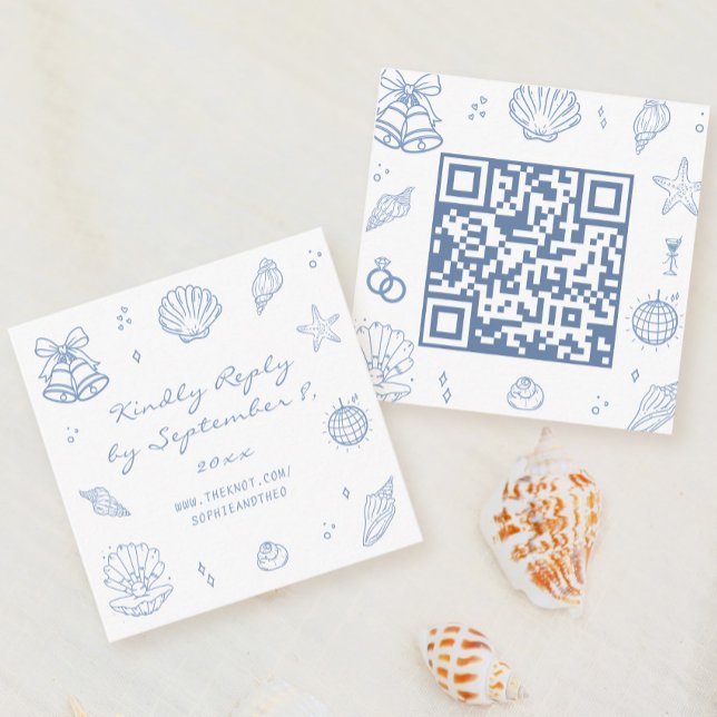 Hand plockade Dusty Blue Coastal Bröllop OSA QR-ko Tilläggskort (Skapare uppladdad)