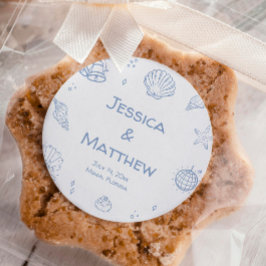 Hand plockade Dusty Blue Coastal Bröllop Runt Klistermärke