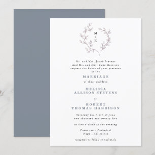 Hand plockade Dusty Blue Sketch Utandning av utand Inbjudningar