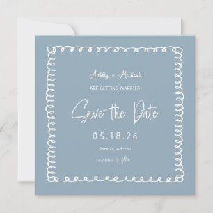 Hand plockade Dusty Blue - Unik Square Bröllop Spara Datumet
