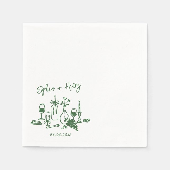Hand plockade Elegant Modern Cocktail Bröllop Napk Pappersservett (Framsidan)