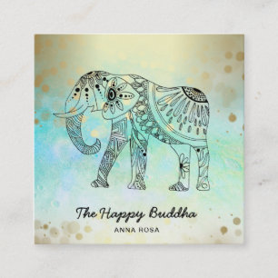 ** Hand plockade Elephant Mönster Buddha Guld Fyrkantigt Visitkort