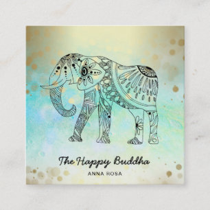 *~* Hand plockade Elephant Mönster Buddha Guld Fyrkantigt Visitkort