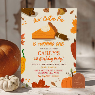 Hand plockade Fall Pumpkin Paj första födelsedag Inbjudningar