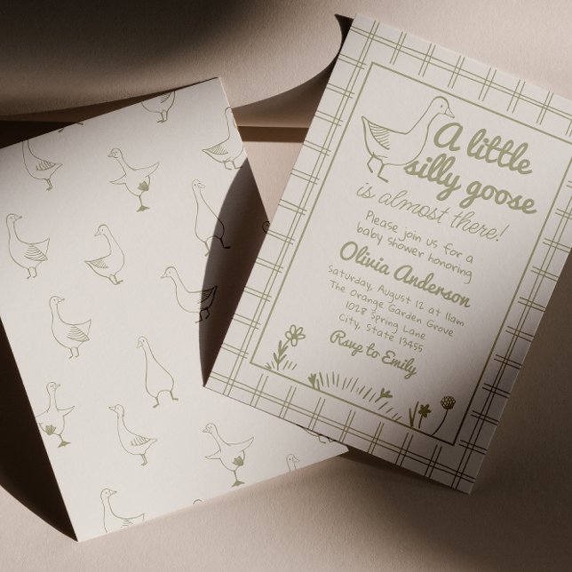 Hand plockade Fånig går ut på en neutral babyskugg Inbjudningar (Skapare uppladdad)