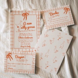 Hand plockade Fånig Goose Gingham Ribbon Baby Show Inbjudningar