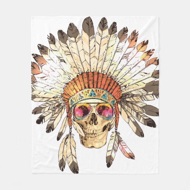 hand plockade Färg Native Indian Headdress  Fleecefilt (Framsidan)