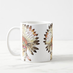 hand plockade Färg Native Indian Headdress Kaffemugg