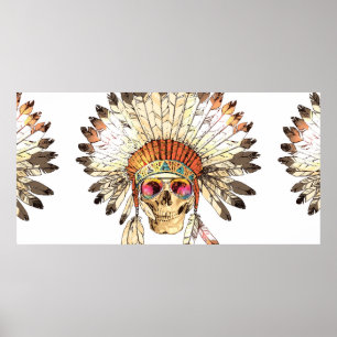 Hand plockade Färg Native Indian Headdress Poster