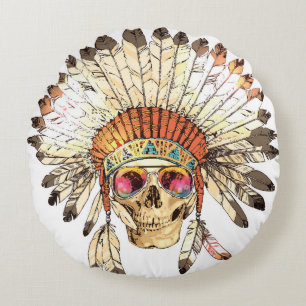 hand plockade Färg Native Indian Headdress Rund Kudde