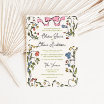 Hand plockade Färgfull Blommigt Ram Bow Bröllop