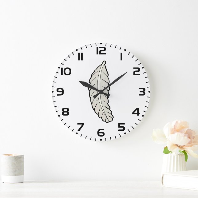 Hand plockade Feather-minimalistisk natur Stor Klocka (Skapare uppladdad)