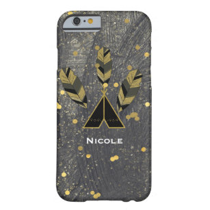 Hand plockade Feather & Tepee Guld Black Boho Glam Barely There iPhone 6 Skal