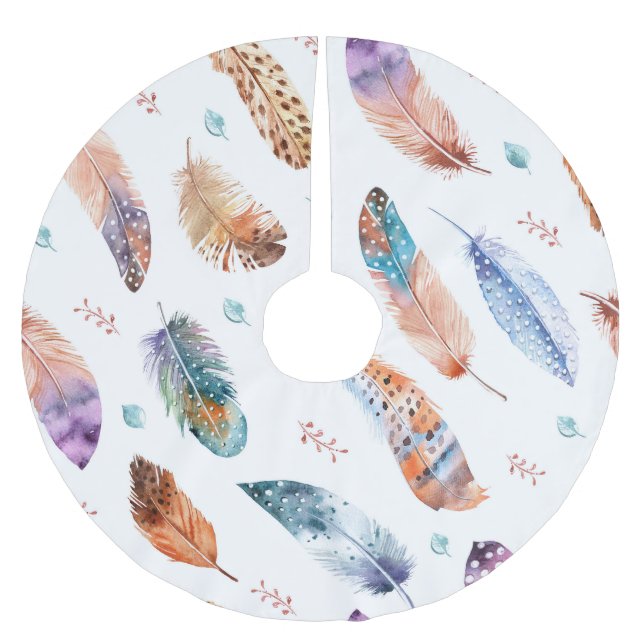 Hand plockade Feathers: White Background Mönster Julgransmatta Borstad Polyester (Framsidan)