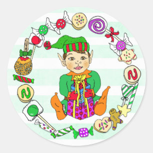 Hand plockade Festive Whimsitive jul Elf & Candy Runt Klistermärke