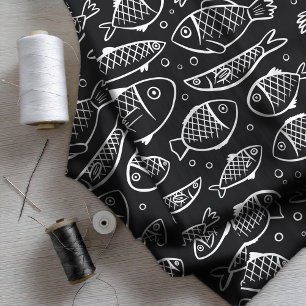Hand plockade Fish and Bubbles Black and White ID4 Tyg