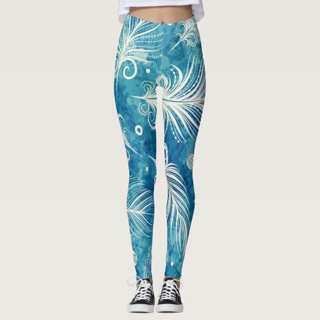 Hand plockade Fjädrar: sjölösa Mönster Leggings (Framsida)