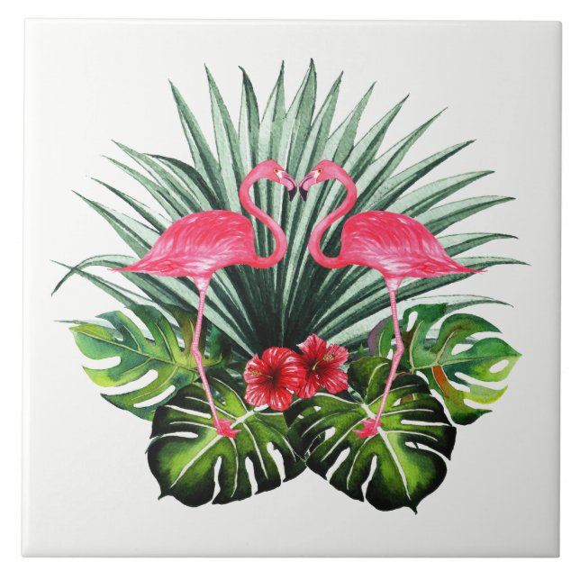 Hand plockade flamingo Decorative Ceramic Photo Ti Kakelplatta (Framsidan)