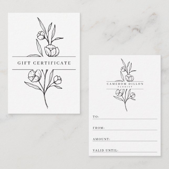 Hand plockade Florist Flower Shop Gift Certificate Visitkort (Fram/baksida)
