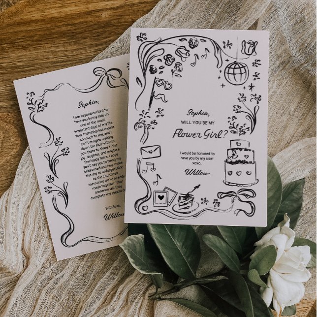 Hand plockade Flower Girl Frieri Card Inbjudningar (flower girl proposal card)