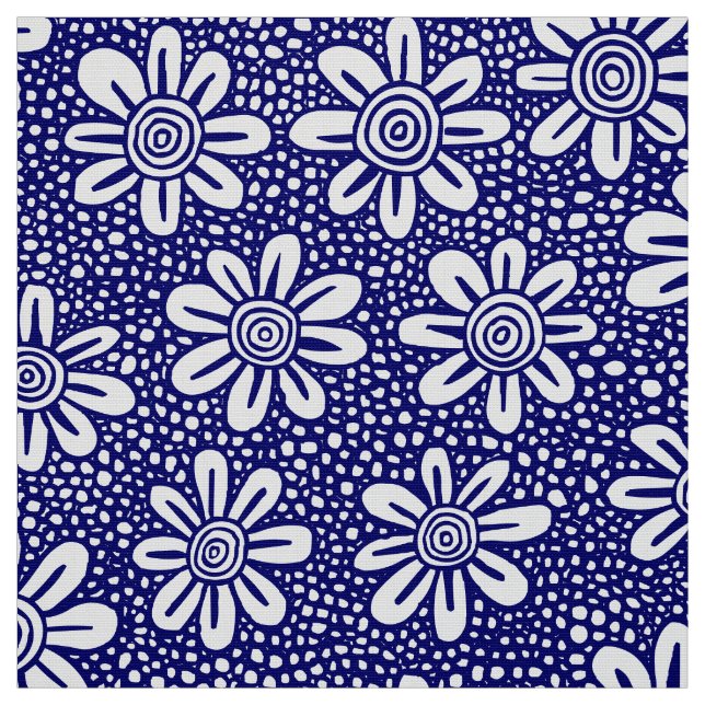 Hand plockade Flower Mönster 140617 - Deep Navy Tyg (Provkarta)