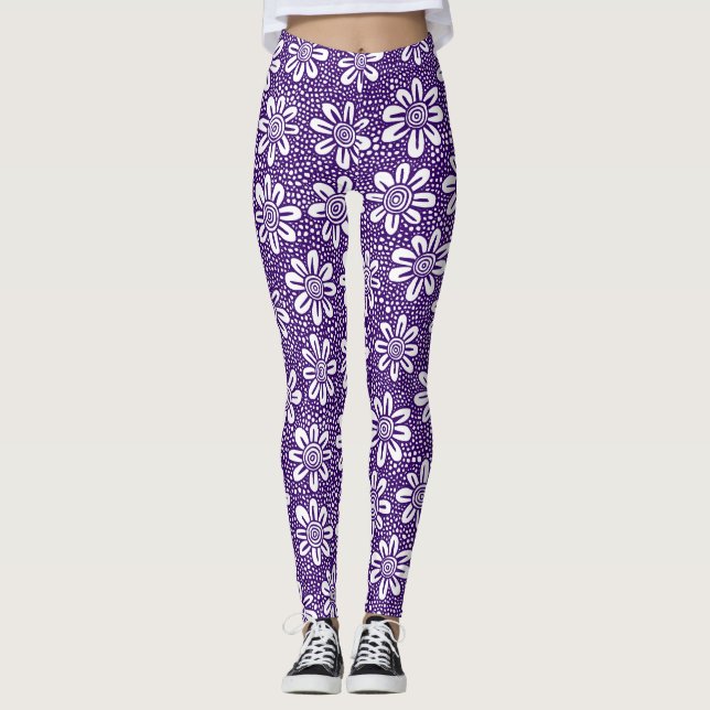 Hand plockade Flower Mönster 140617 - Djup Lila Leggings (Framsida)