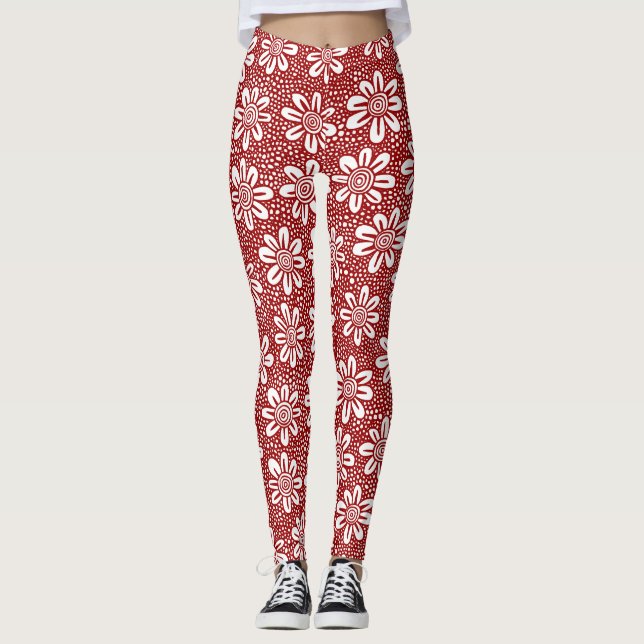 Hand plockade Flower Mönster 140617 - Ruby Red Leggings (Framsida)