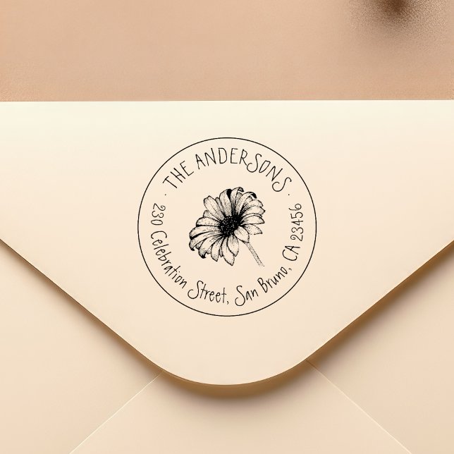 Hand plockade Flower | Returadressen Rustic Namn Självfärgande Stämpel (Stamp Mock-up)