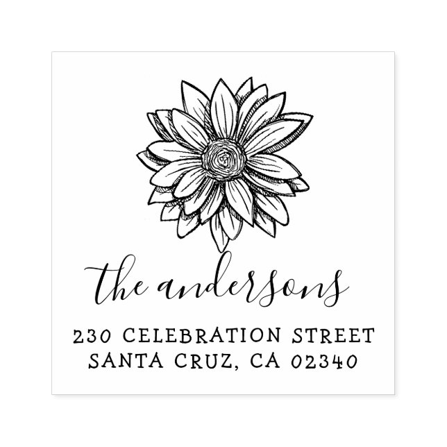 Hand plockade Flower Script Namn & Returadress Stämpel (Tryck)
