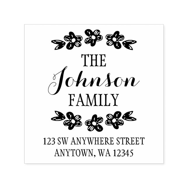 Hand plockade Flowers Returadress Självfärgande Stämpel (Design)