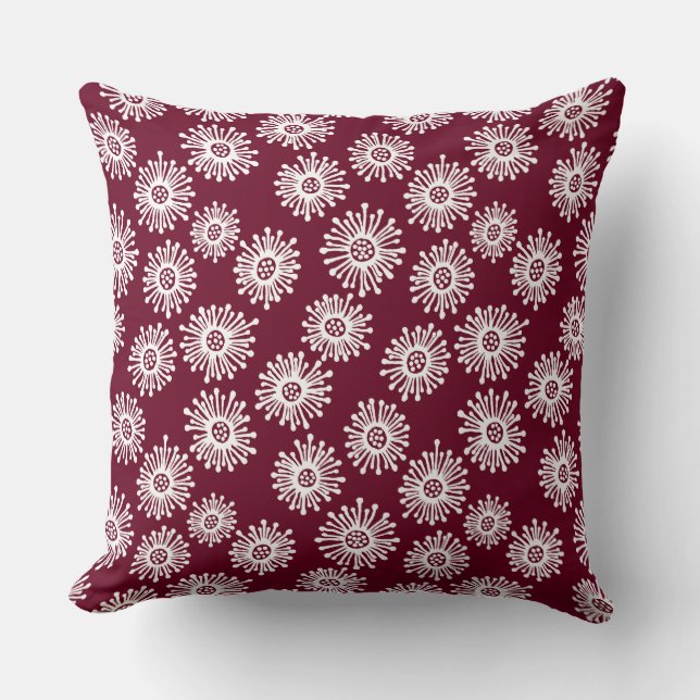 Hand plockade Flowers - White on Deep Crimson 6500 Kudde (Framsida)