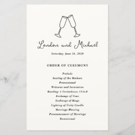 Hand plockade Flutes Doodle Modern Bröllopsprogram