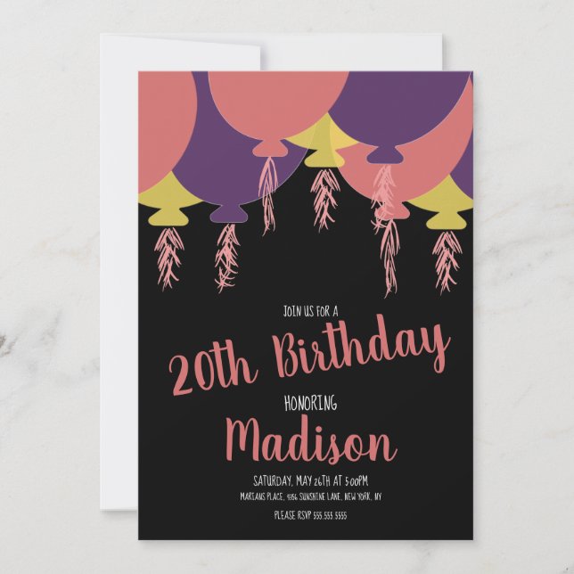 Hand plockade Flyter ballong oavsett ålder Inbjudningar (Framsida)