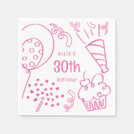 Hand plockade Födelsedagsfest, Shock rosa Pappersservett