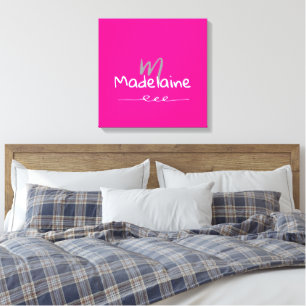 Hand plockade Font Monogram Rosa White Canvastryck