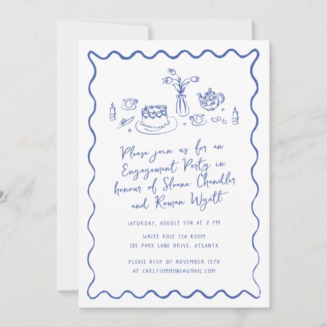 Hand plockade Food and Drinks Doodles Förlovning Inbjudningar (Framsida)