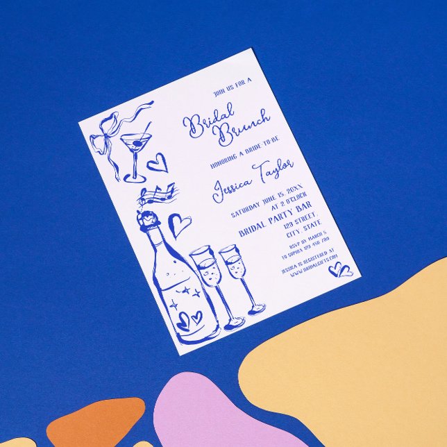 Hand plockade Fransk Blått Möhippa Brunch Fransk B Inbjudningar (Skapare uppladdad)