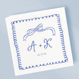 Hand plockade Fransk Blue Bröllop Monogram Pappersservett